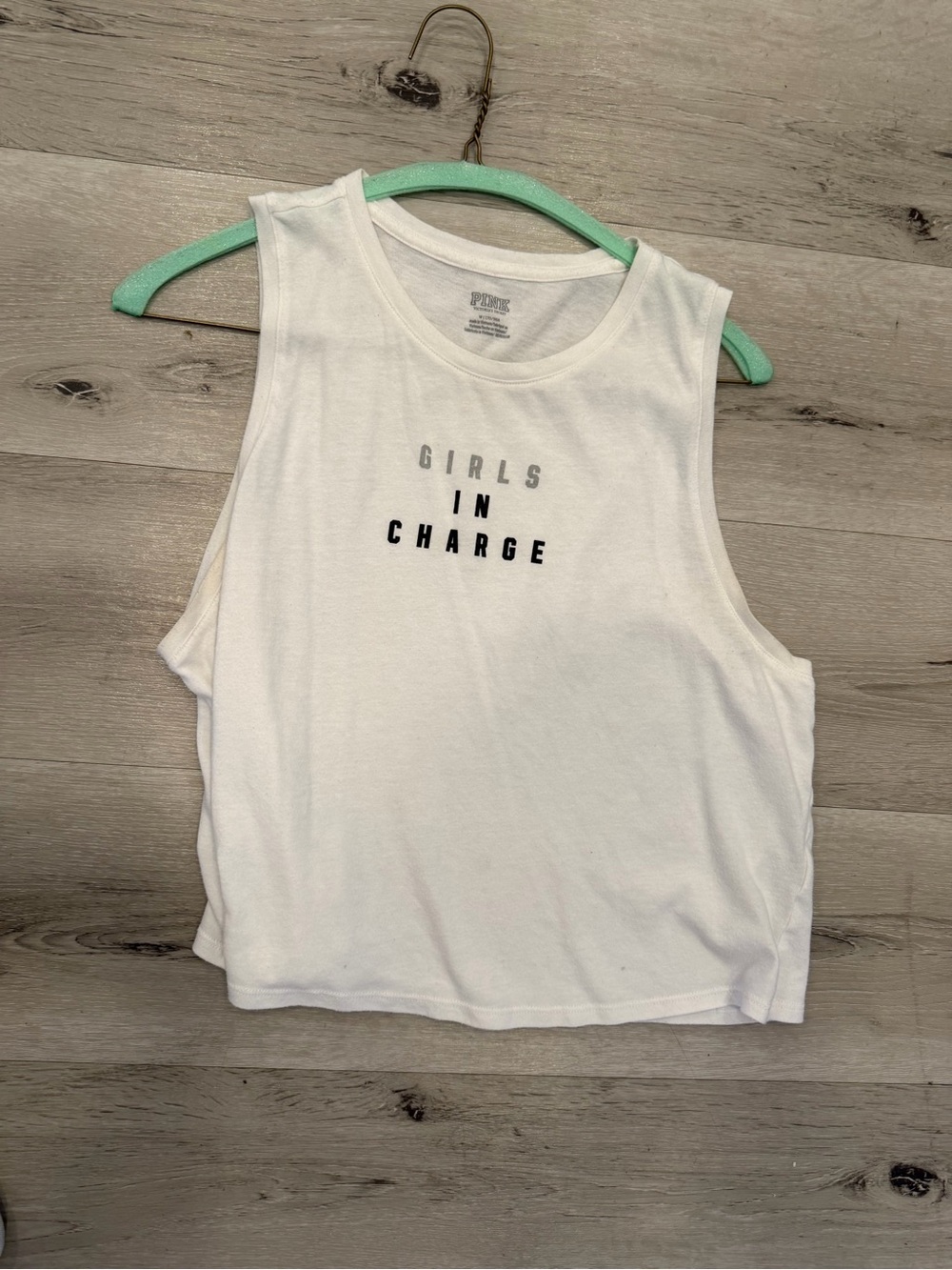 PINK Victoria's Secret White Tank Top "Girls In Charge"